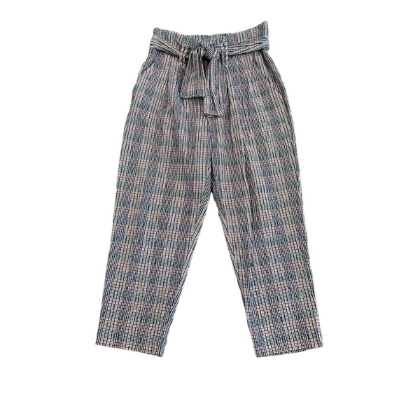 Anthropologie seersucker high waisted cropped ankle pants belted waist plaid - Picture 1 of 16